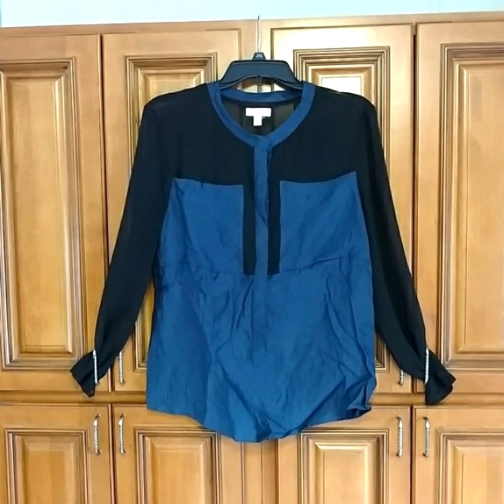 Silence & Noise sheer sleeve button down top size small